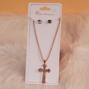 2 Piece Cross Necklace and Earring Set